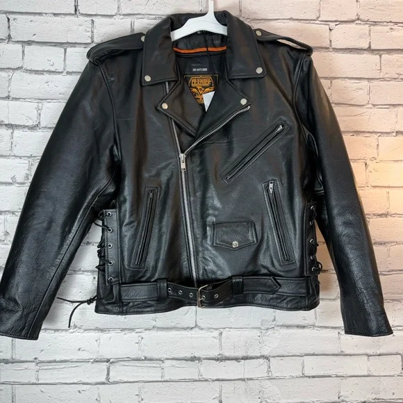 Men’s Milwaukee Brando Classic Black Leather Motorcycle Jacket SH1011 Size XL - Picture 2 of 15